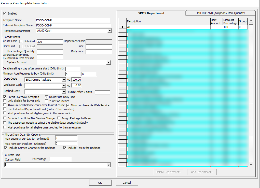 This figure shows the Package Plant Template - Item Setup