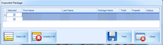 This figure shows the Unposted Package Postings Screen This figure shows the Unposted Package Postings Screen