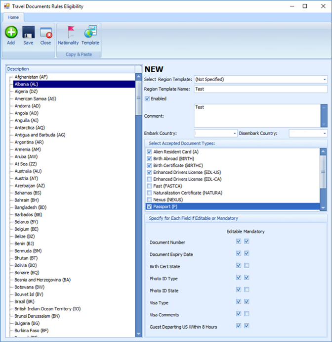This figure shows the set up window for CIW Travel Documents Eligibility. This figure shows the set up window for CIW Travel Documents Eligibility.