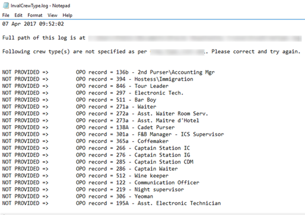 This figure shows the sample invalid records found when generating the XML file.