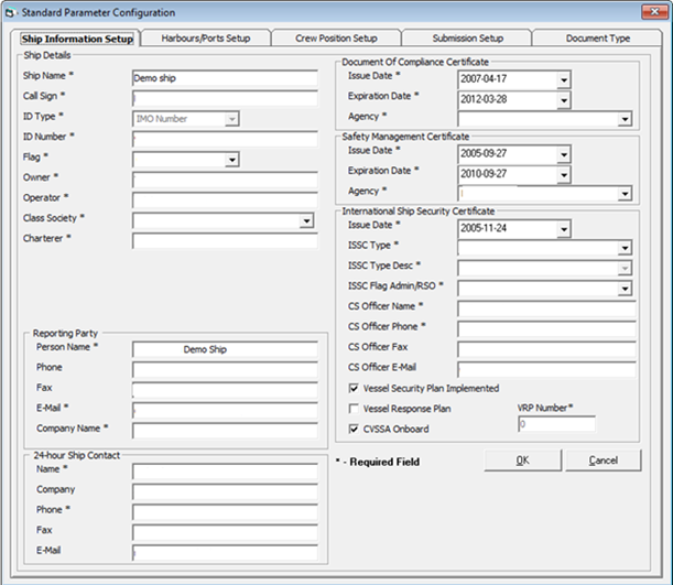 This figure shows the Standard Parameter Configuration window.