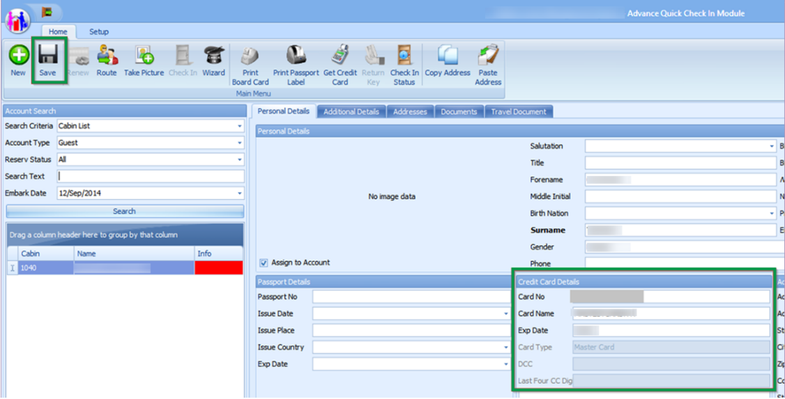 This figure shows the Advance QCI Credit Card Section