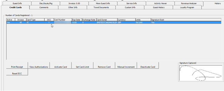 This figure shows the Guest Handling Credit Card Screen