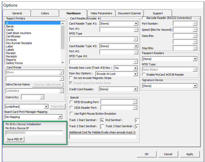 This figure shows the Management — Options — Hardware — Pin Entry Device Initialization