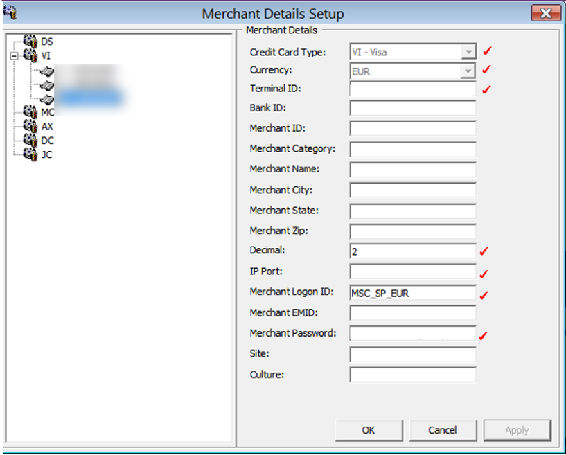 This figure shows the Merchant Setup