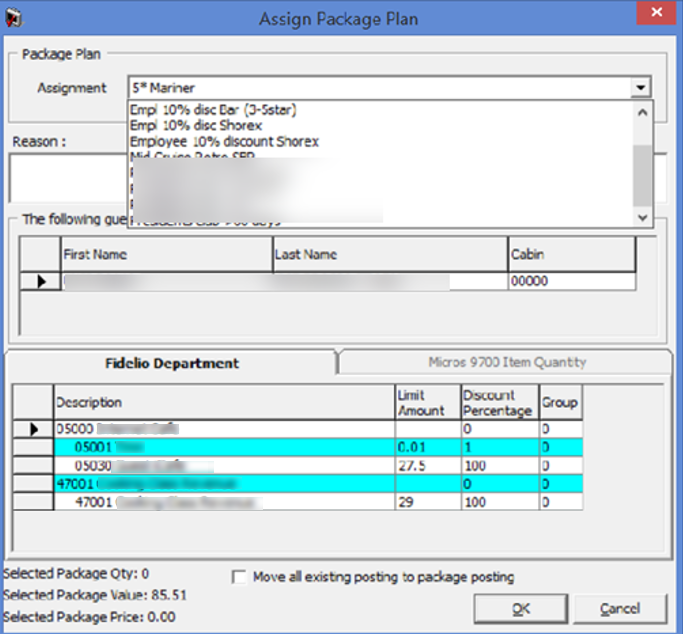 this figure shows the Package Plan Assignment Window this figure shows the Package Plan Assignment Window