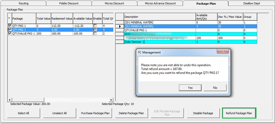 This figure shows the Package Plan Refund Option This figure shows the Package Plan Refund Option