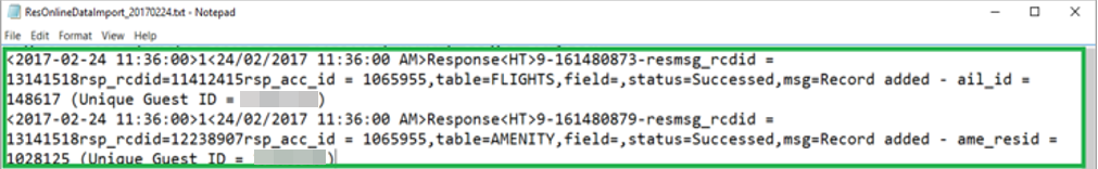 This figure shows the sample message of Allow Update Flights for Check-In Guest. This figure shows the sample message of Allow Update Flights for Check-In Guest.