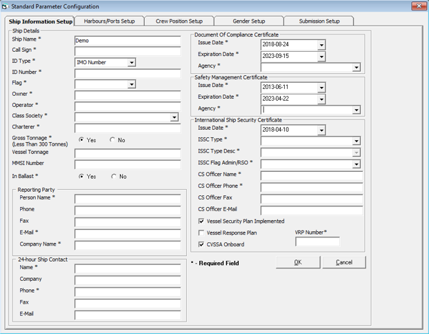 This figure shows the Standard Parameter Configuration window for ENOAD