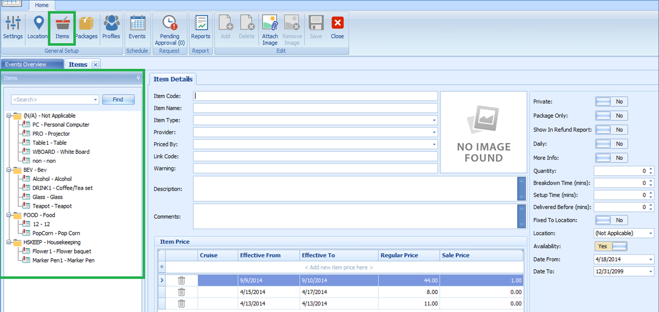 This figure shows the Items Tab This figure shows the Items Tab