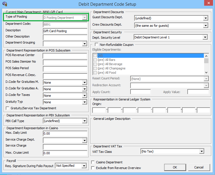 This figure shows the Sub Debit Department Code Setup
