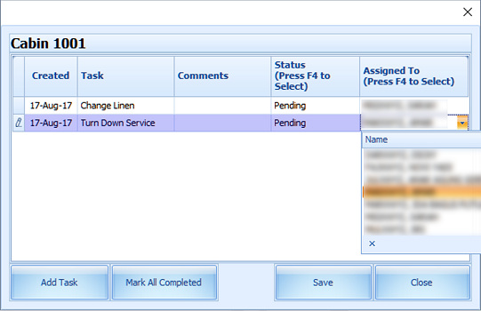 The figure shows the Cabin Detail window. The figure shows the Cabin Detail window.