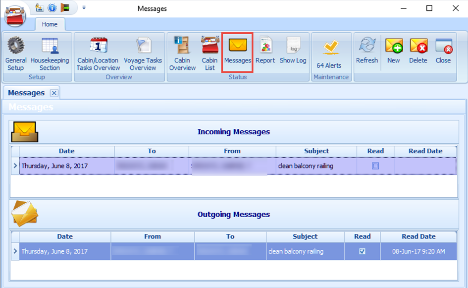 The figure shows the Messages Overview window.