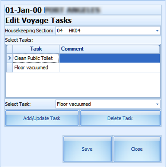 The figure shows the Edit Voyage Tasks form.