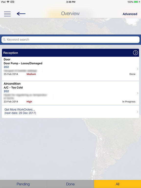 This figure shows the Housekeeping Workorders Overview page. This figure shows the Housekeeping Workorders Overview page.