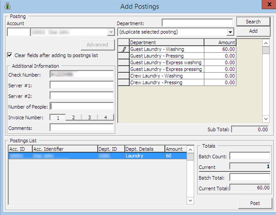 This figure shows the Add Posting Window