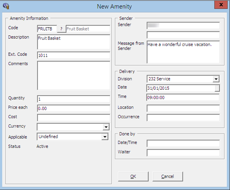 This figure shows the Amenity Information Form