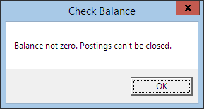This figure shows the Balance Not 0.00 in Close Posting
