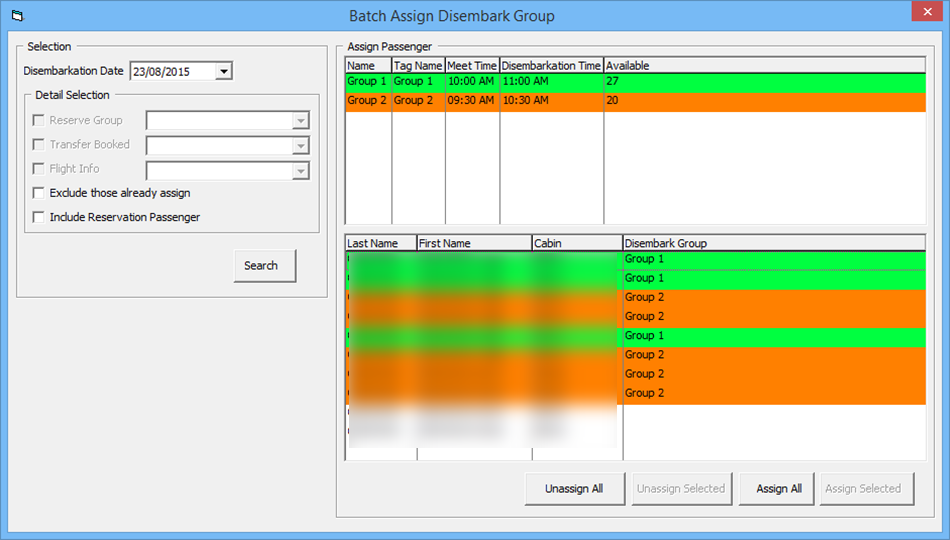 This figure shows the Batch Assign Disembarking Group