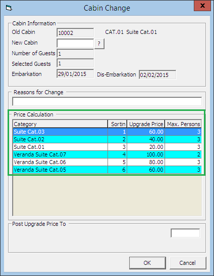 This figure shows the Cabin Change Function