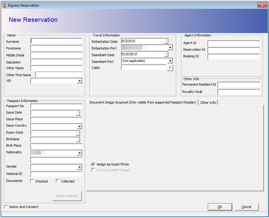 This figure shows the Express Reservation Form