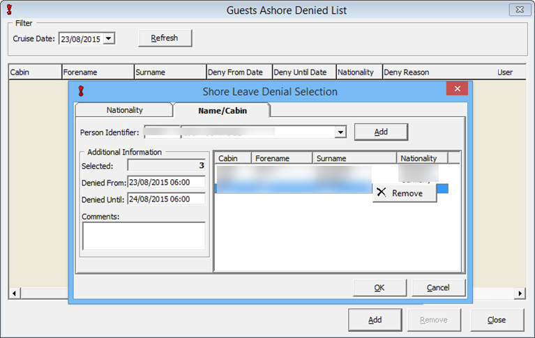 This figure shows the Guest Ashore Denied List