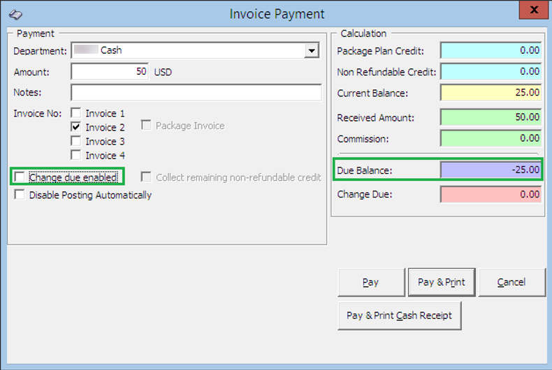 This figure shows the Invoice Payment without Change Due