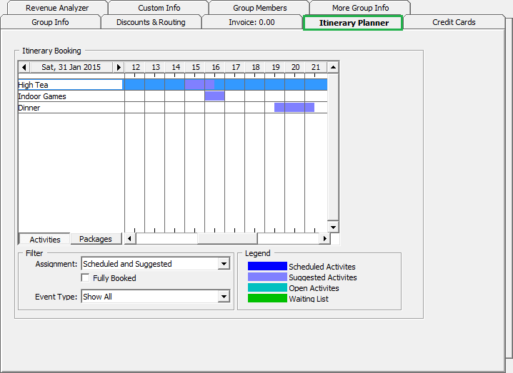 This figure shows the Itinerary Planner Tab