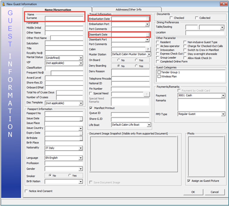 This figure shows the New Guest Information Window