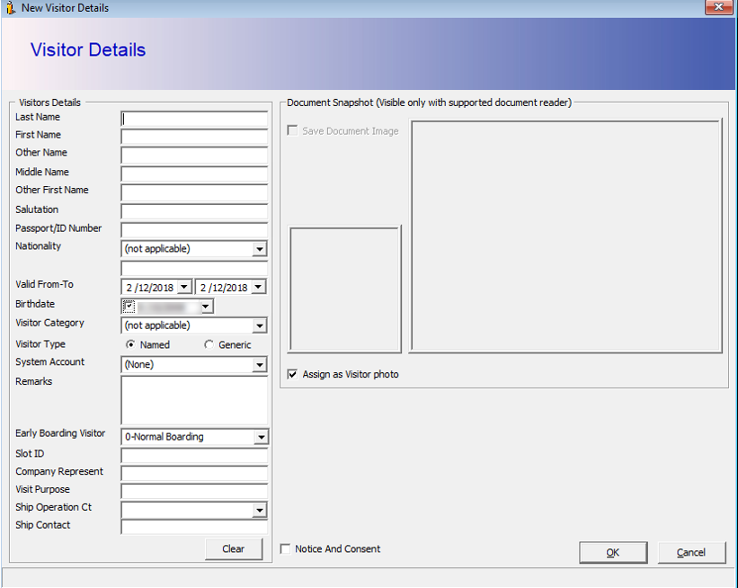 This figure shows the New Visitor Details Form