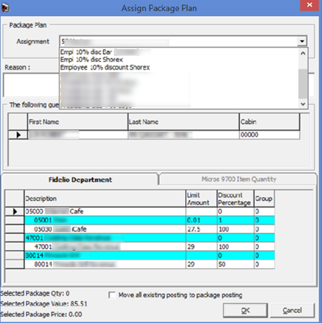 This figure shows the Package Plan Assignment Window