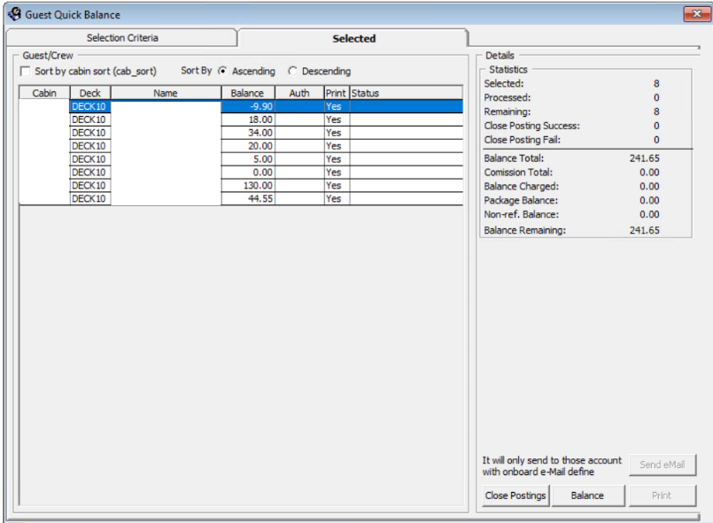 This figure shows the Quick Balance Selected Tab This figure shows the Quick Balance Selected Tab