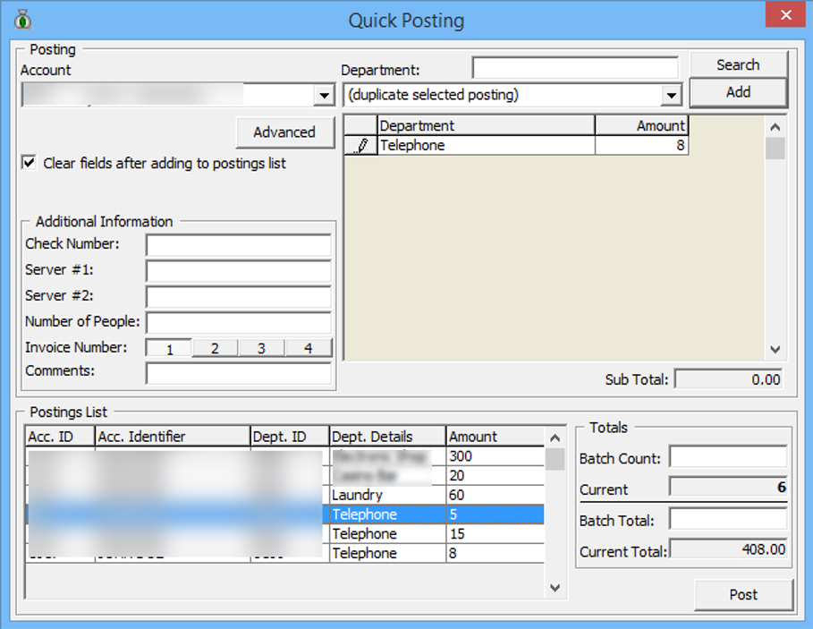 This figure shows the Quick Posting Window This figure shows the Quick Posting Window