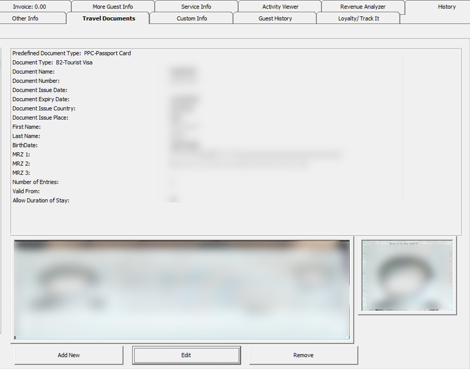 This figure shows the Travel Documents Tab