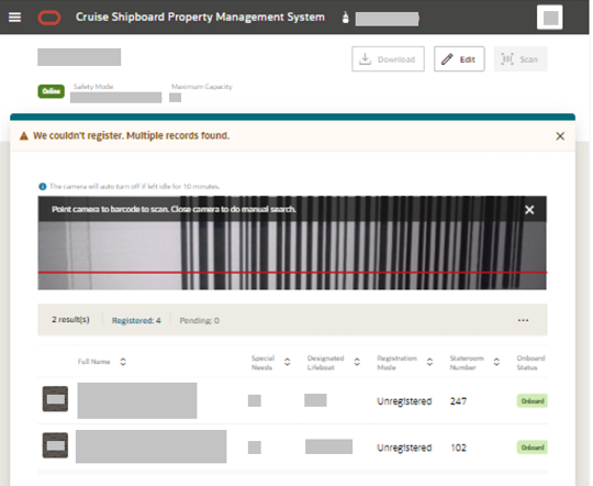 This figure shows the Register Barcode Scanning for Multiple Matching Records