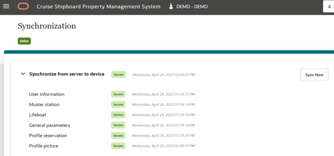 This figure shows the Synchronization Page Sync Data from Server to Device