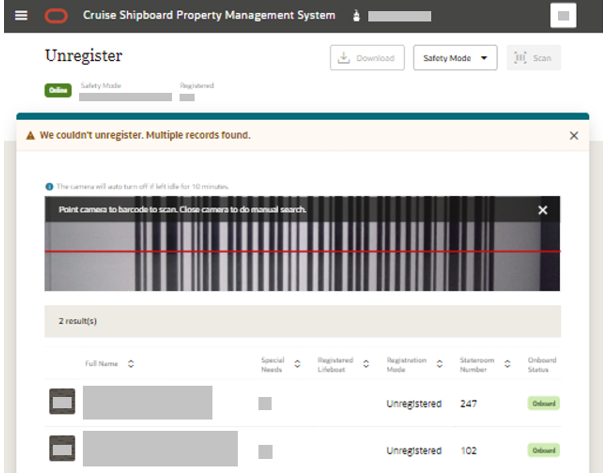 This figure shows the Unregister Barcode Scanning for Multiple Matching Records