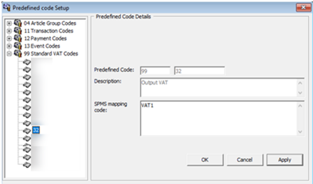 This figure shows the predefined VAT Codes.