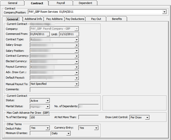 The figure shows the Contract form. The figure shows the Contract form.