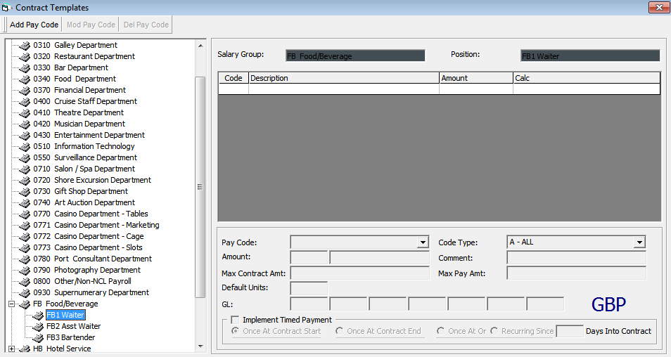 The figure shows the Contract Templates form. The figure shows the Contract Templates form.