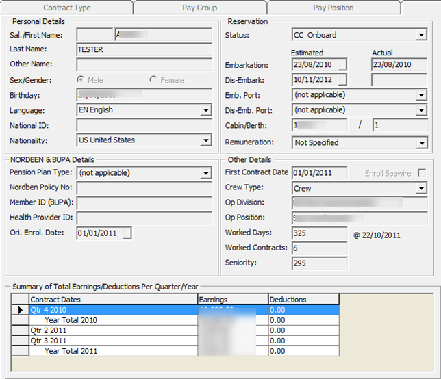 The figure shows the Crew Details window. The figure shows the Crew Details window.