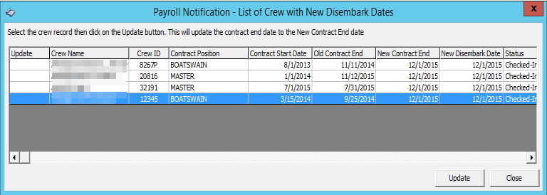 The figure shows the List of Crew with New Debarkation Dates. The figure shows the List of Crew with New Debarkation Dates.