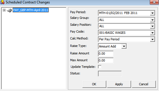 The figure shows the Schedule Contract Changes window. The figure shows the Schedule Contract Changes window.