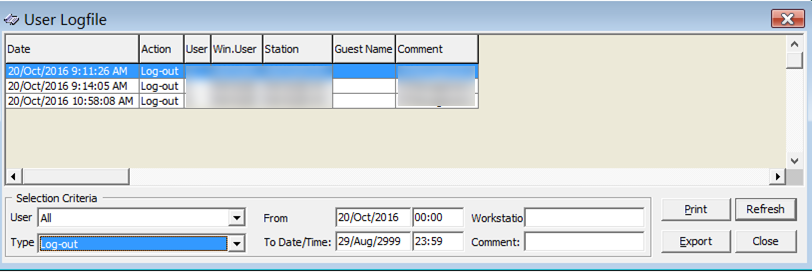 This figure shows the User Log File Screen This figure shows the User Log File Screen