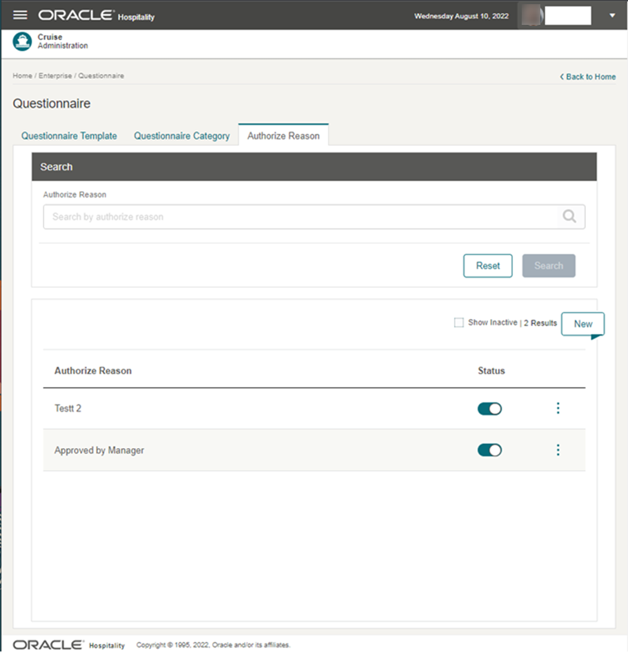 This figure shows the Authorize Reason