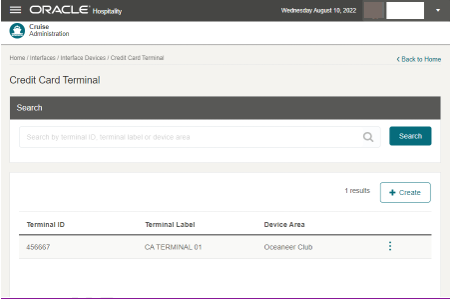 This figure shows the Credit Card Terminal Listing