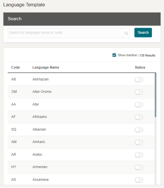 This figure shows the Language Template