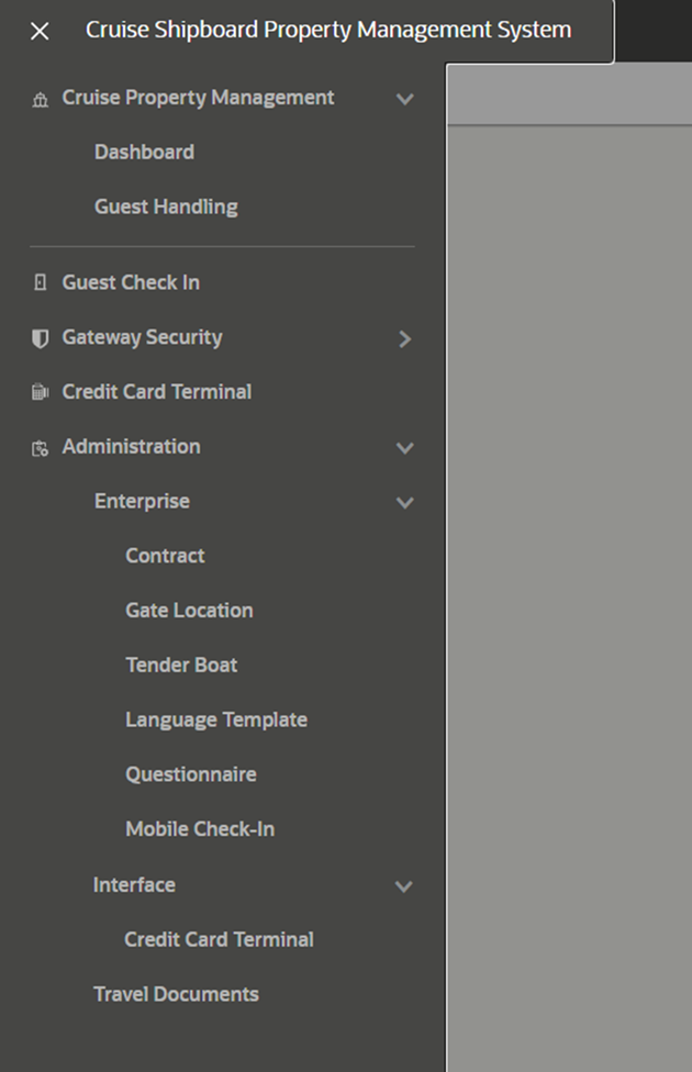 This figure shows the Administration Module, Enterprise Menu