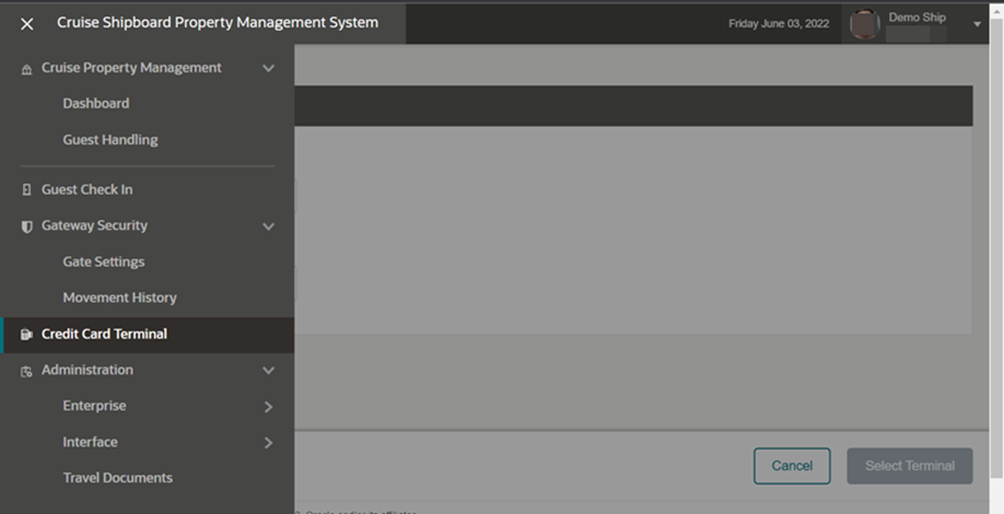 This figure shows the Credit Card Terminal Menu