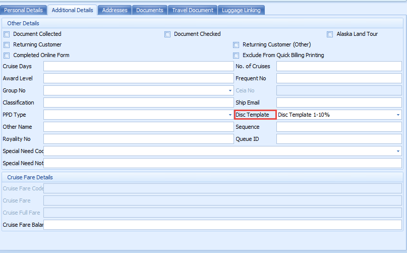 This figure shows the AQCI Discount Template Field